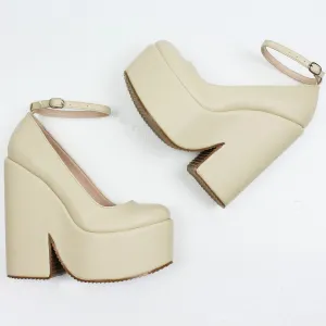 Cream Ankle Strap Wedge Shoes