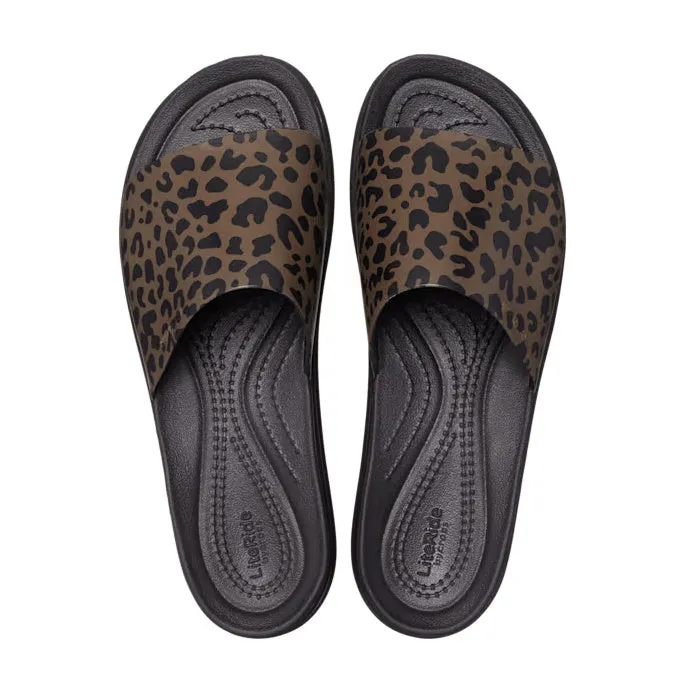 Crocs Brooklyn Animal Print Slide Platform  Black