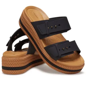 Crocs Brooklyn Woven Buckle Slide Platform Black Tan