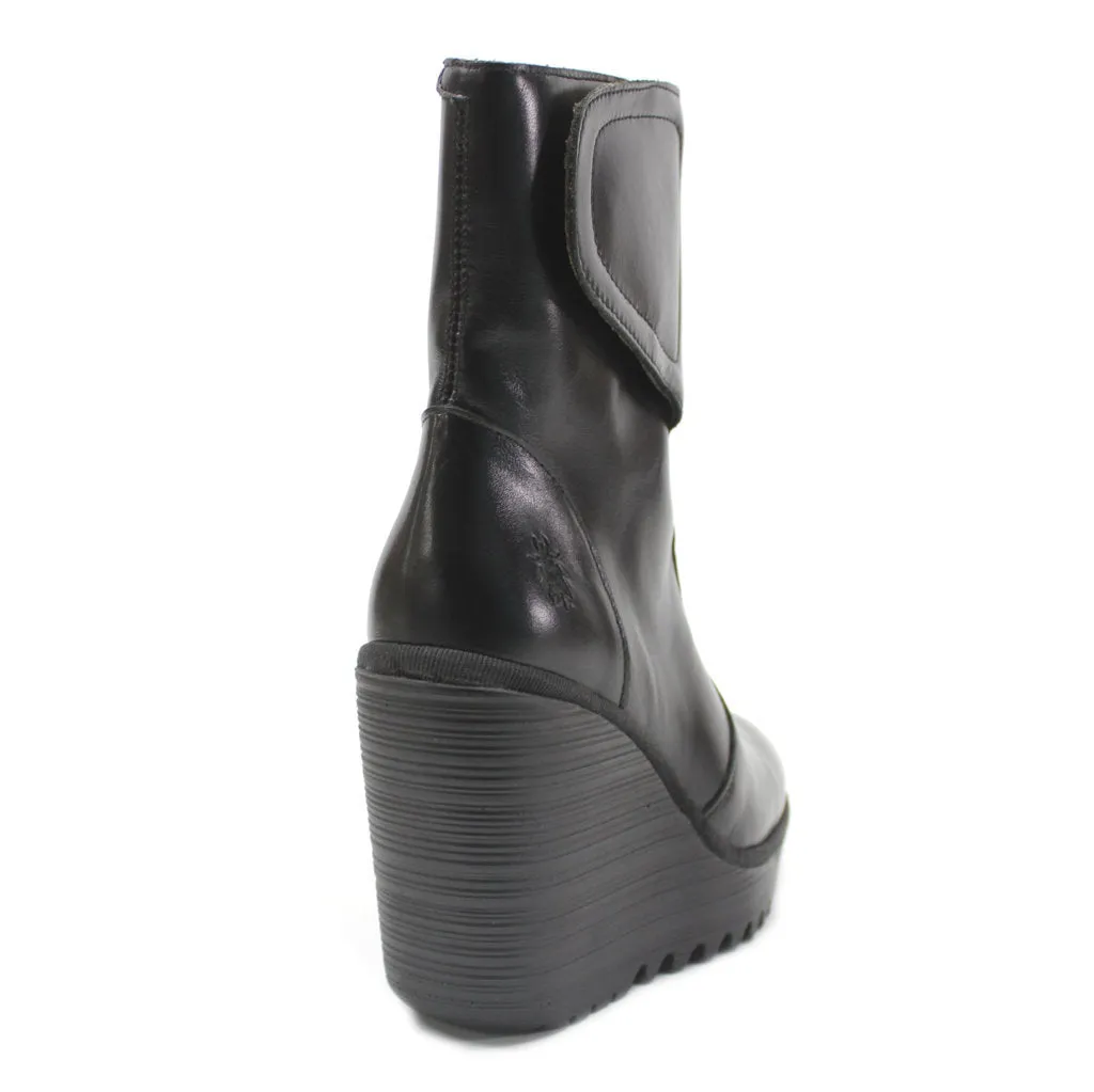 DALLY463FLY Leather Women's Mid Calf Wedge Boots