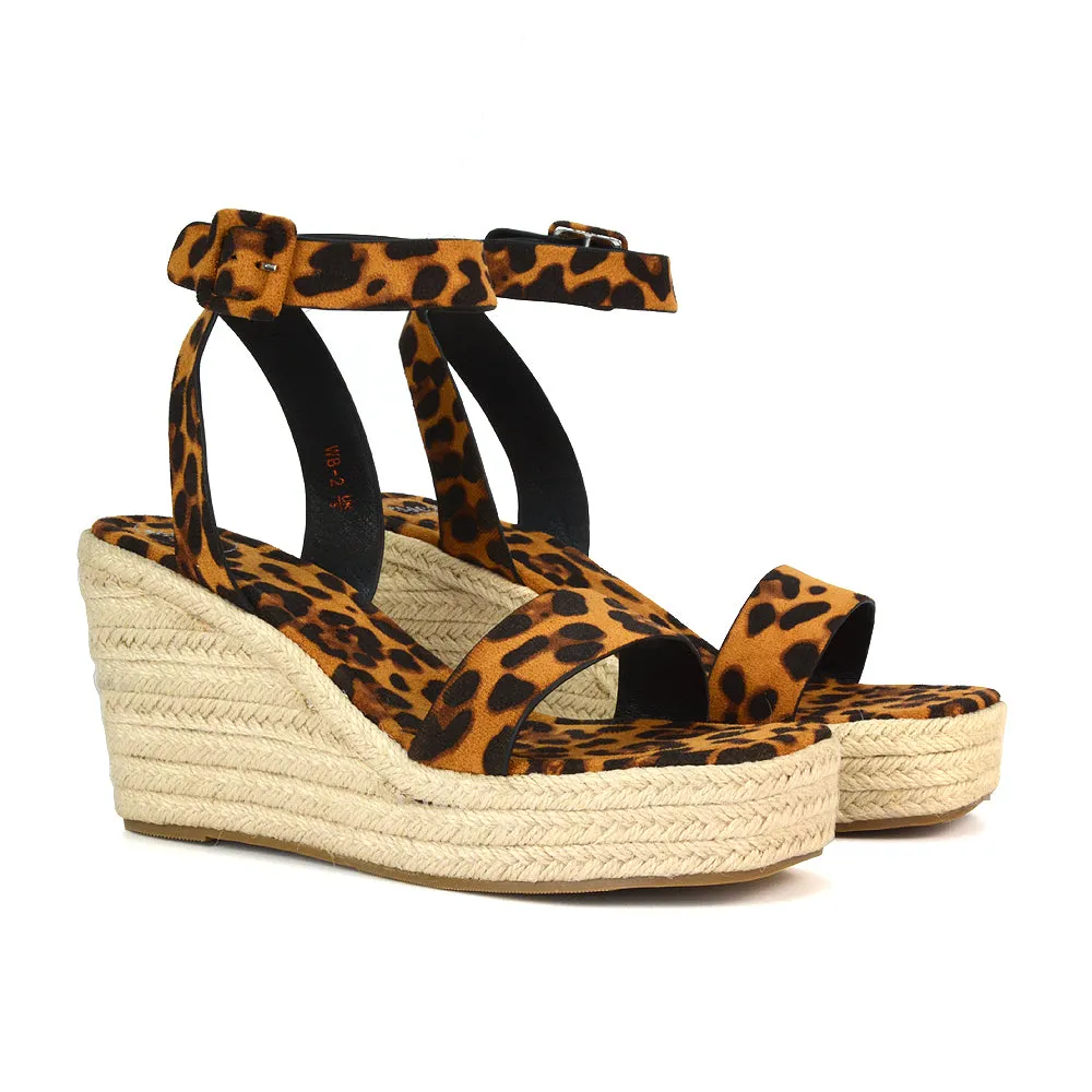 Dayla Platform Espadrille Sandal Wedge Heel With a Square Toe in Silver