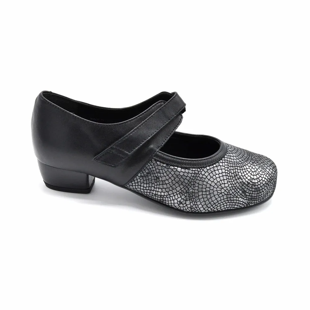 DB Mosaic - Ladies Wide FIt Leather Court Shoe - 2V (2E-4E Fitting) - Black