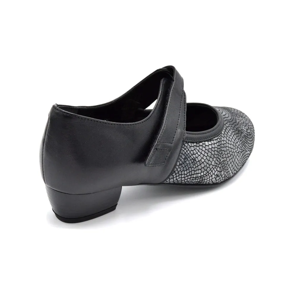 DB Mosaic - Ladies Wide FIt Leather Court Shoe - 2V (2E-4E Fitting) - Black