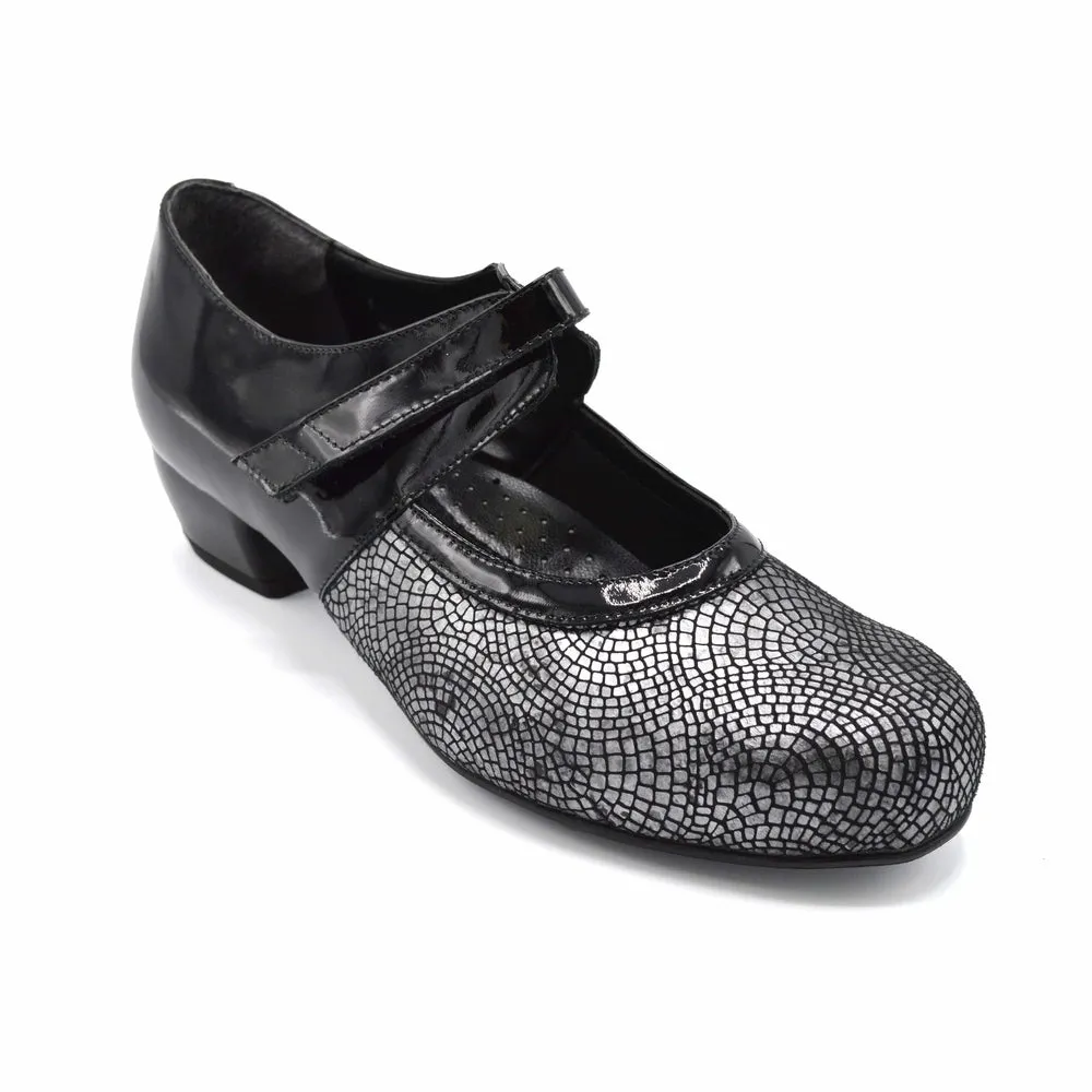 DB Mosaic - Ladies Wide Fit Patent Court Shoe - 2V (2E-4E Fitting) - Black