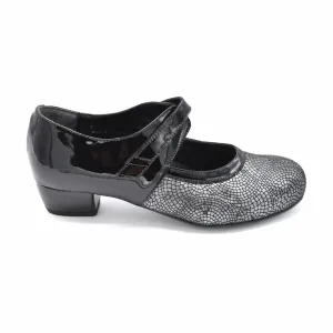 DB Mosaic - Ladies Wide Fit Patent Court Shoe - 2V (2E-4E Fitting) - Black