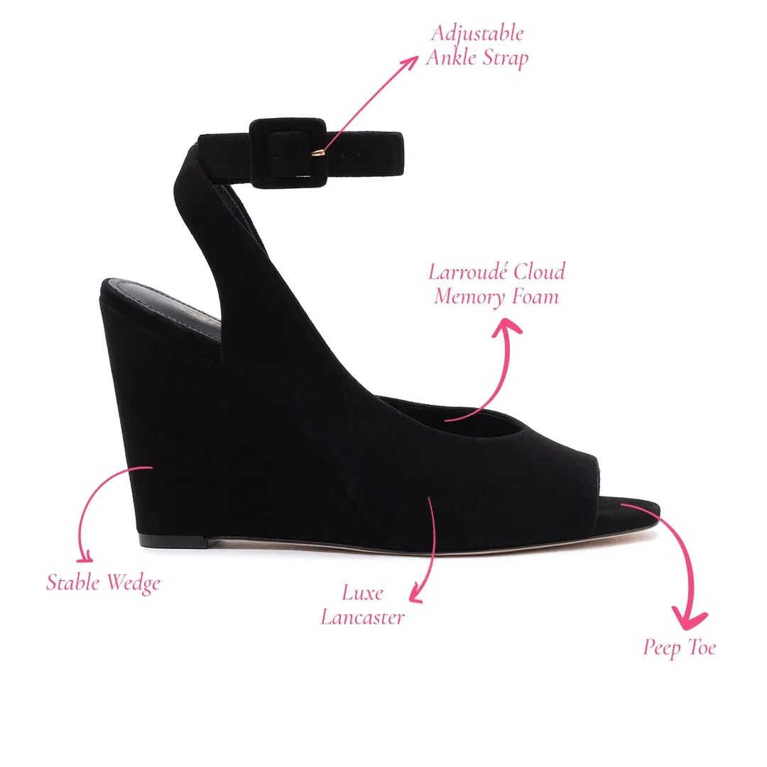 Deena By Larroudé Wedge Sandal In Black Suede