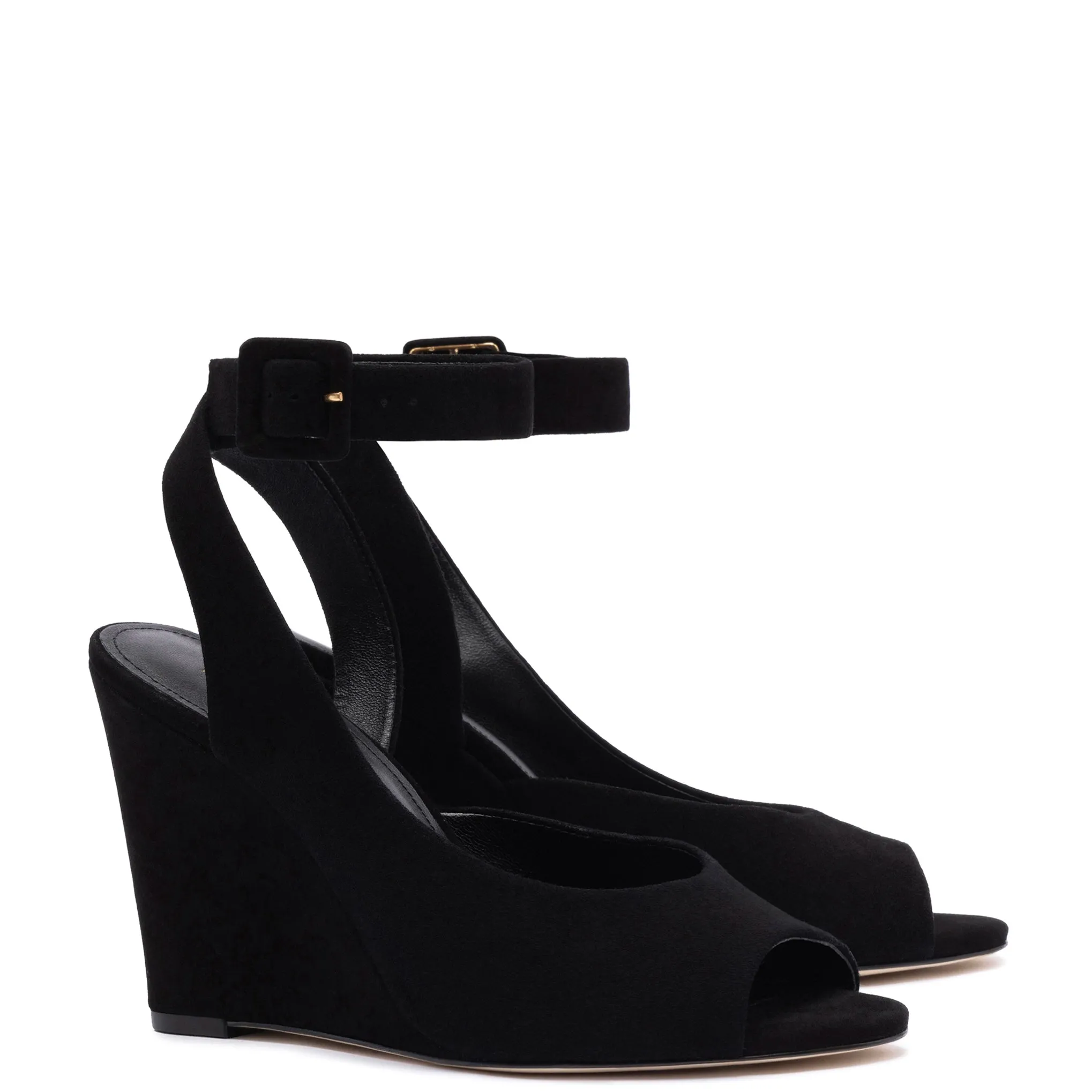 Deena By Larroudé Wedge Sandal In Black Suede