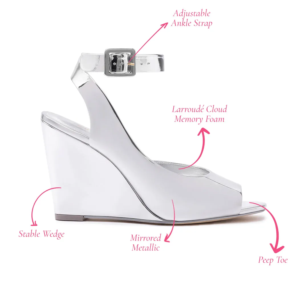 Deena By Larroudé Wedge Sandal In Silver Specchio