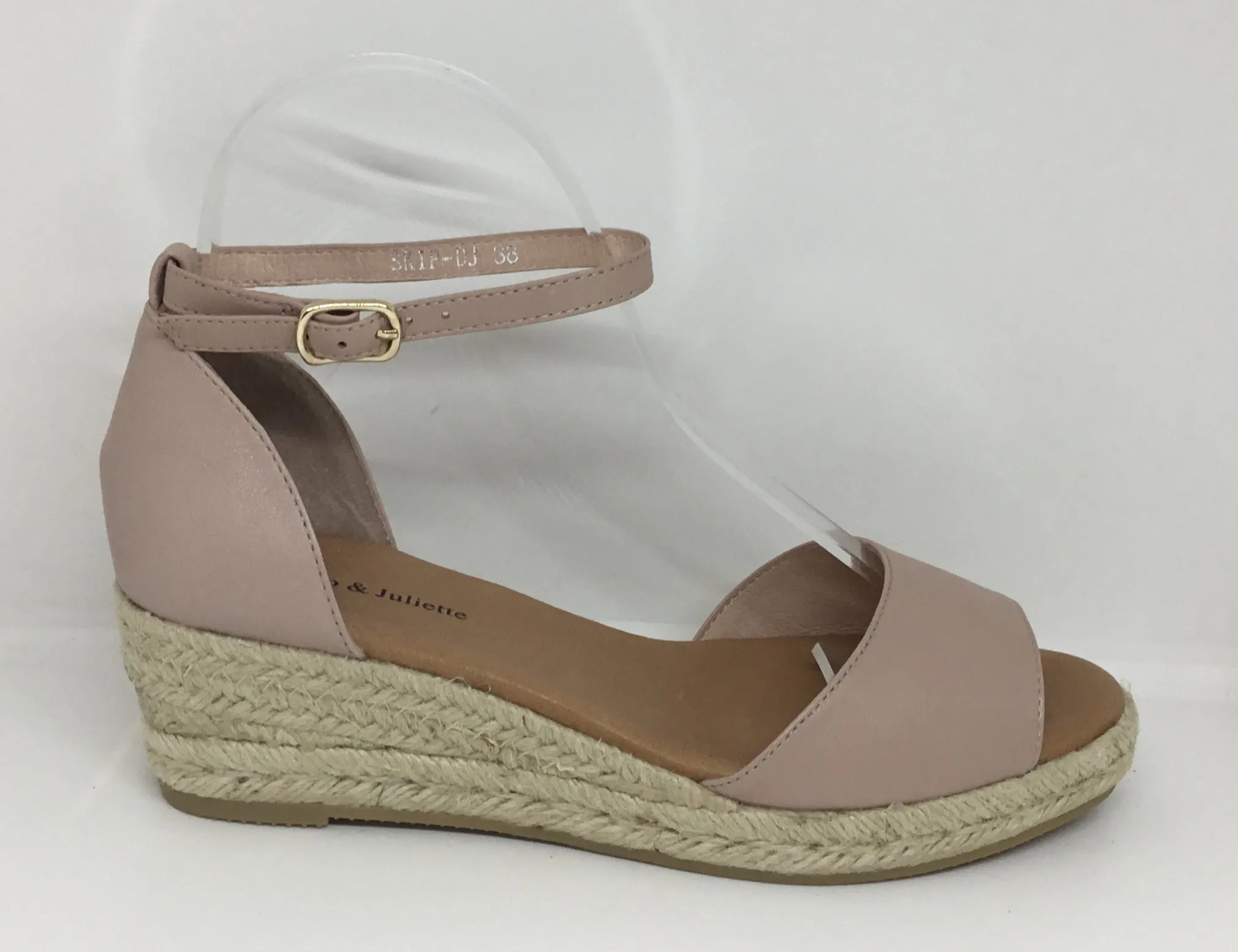 Django & Juliette Skip Rose Leather Espadrille Wedge