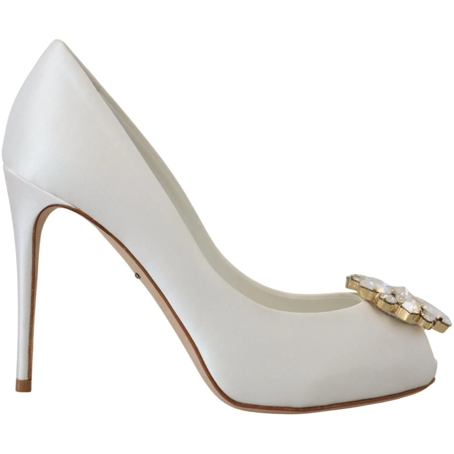 Dolce & Gabbana Crystal-Embellished White Peep Toe Heels