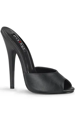 DOMINA-101 Black Faux Leather Peeptoe Heels