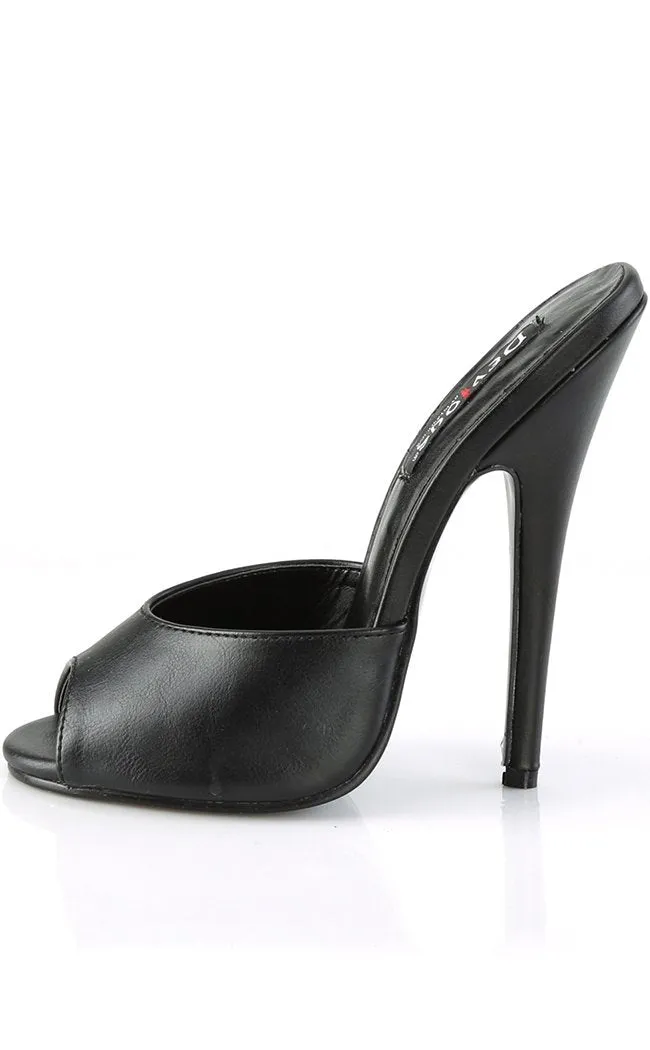 DOMINA-101 Black Faux Leather Peeptoe Heels