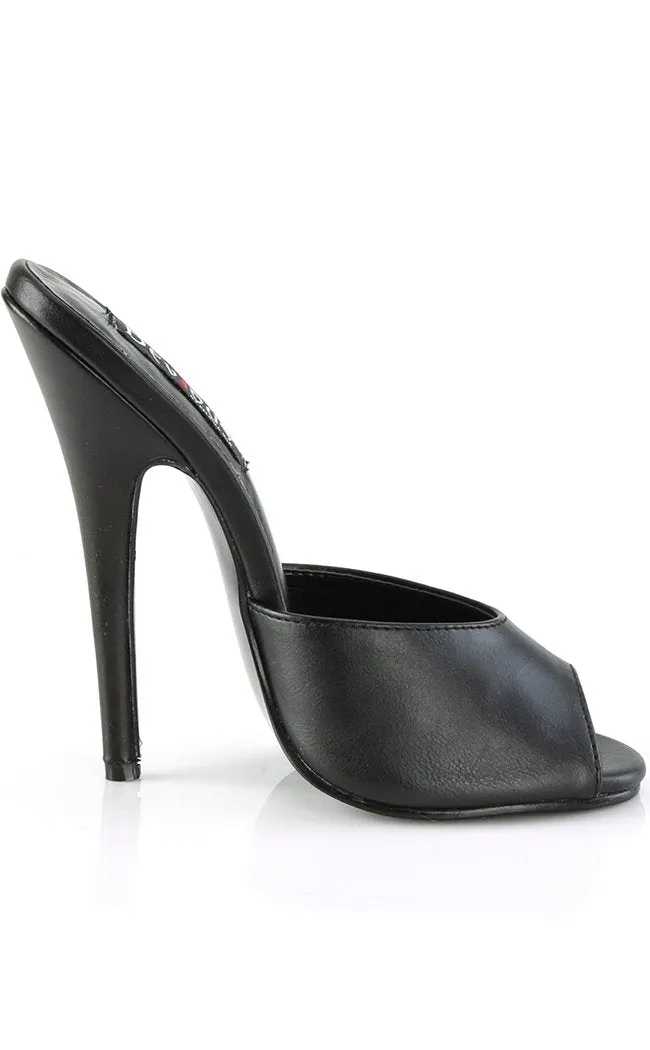 DOMINA-101 Black Faux Leather Peeptoe Heels