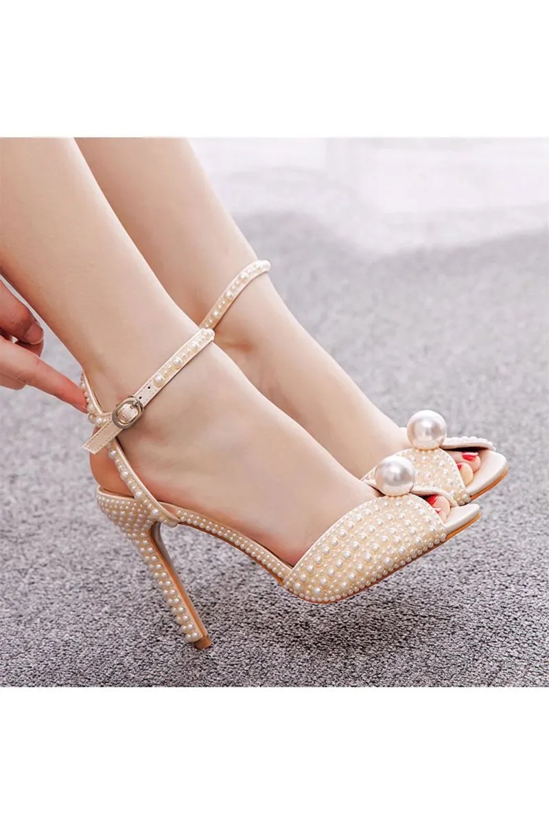 Elegant Pearl Peep Toe Stiletto Ultra High Heels