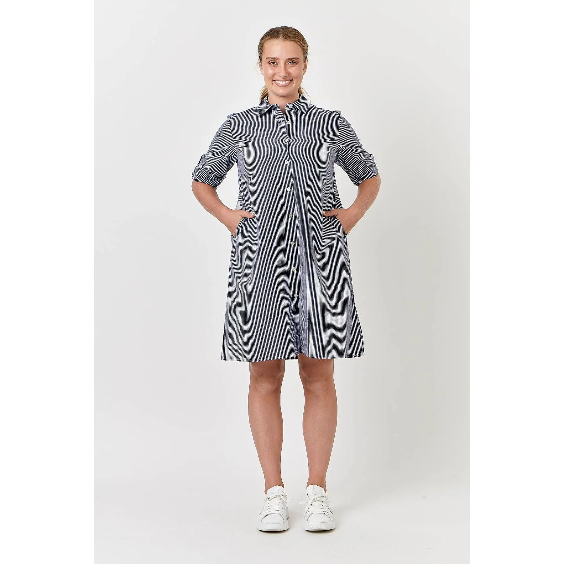 enveloppe - Cotton Stripe Shift Dress Marine