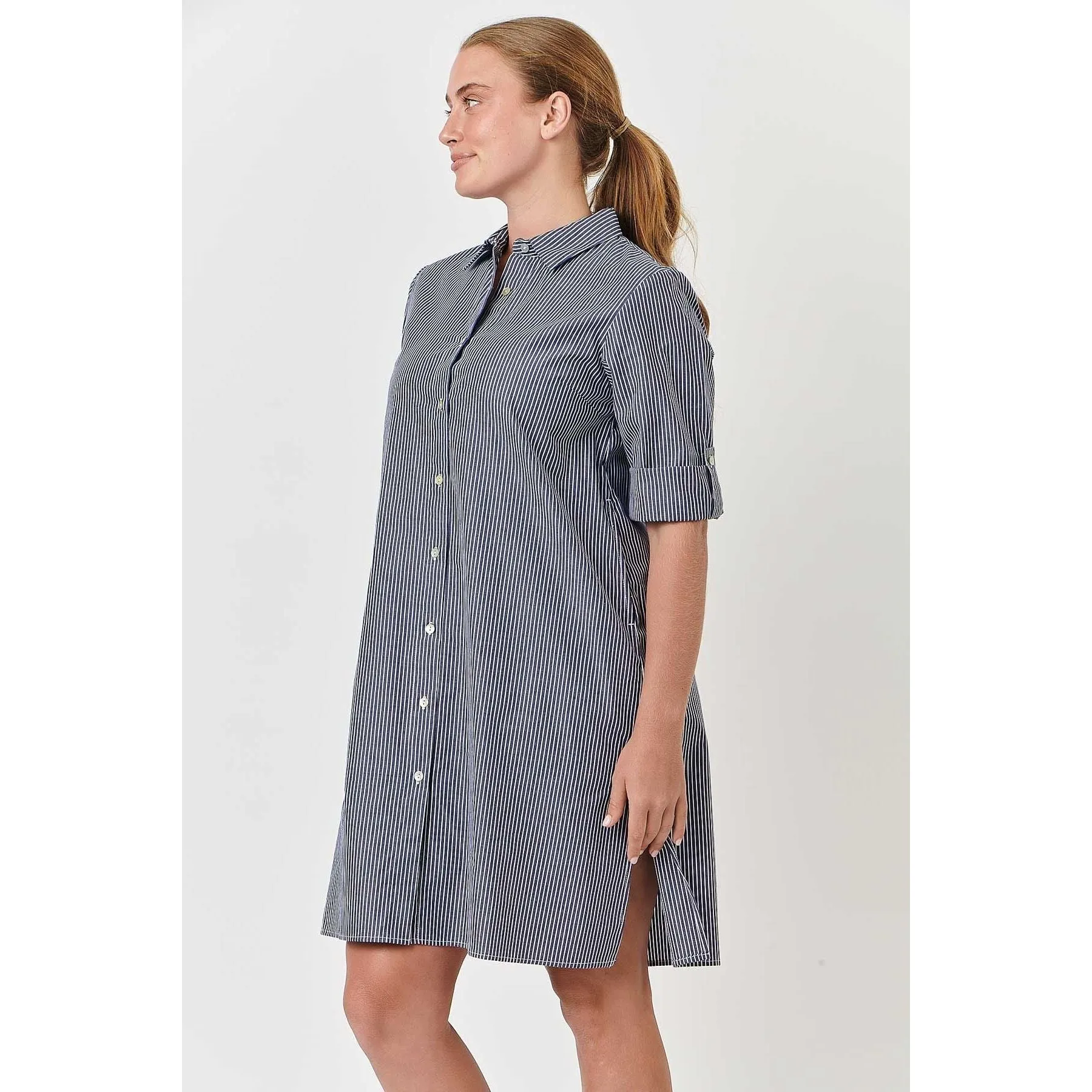 enveloppe - Cotton Stripe Shift Dress Marine