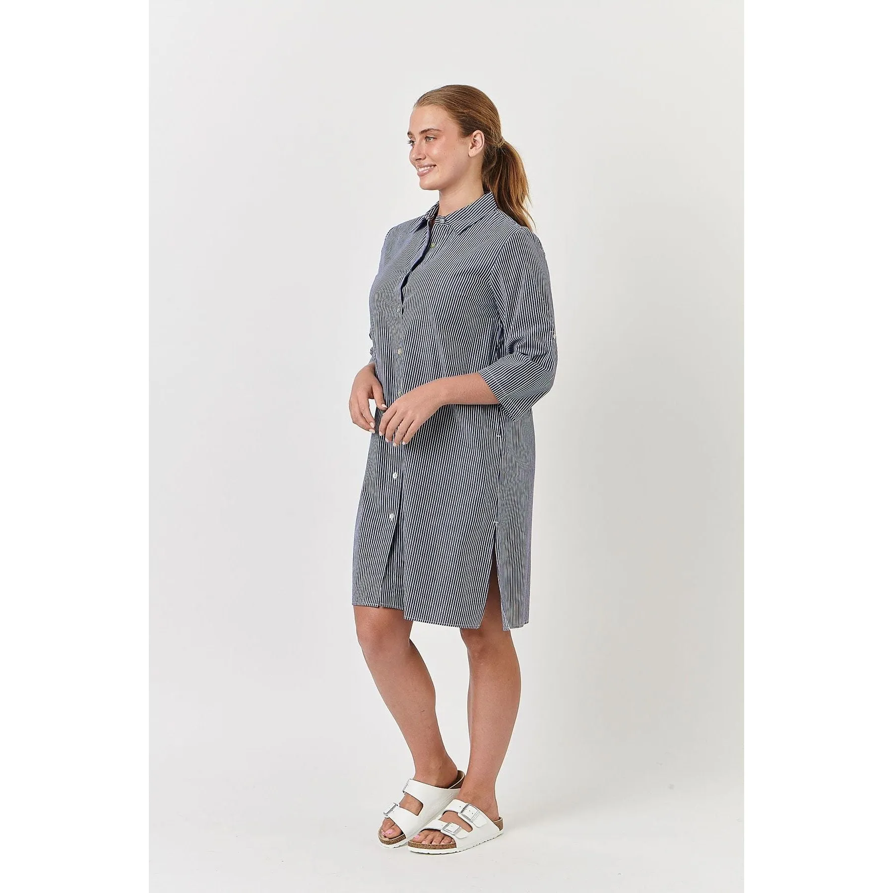 enveloppe - Cotton Stripe Shift Dress Marine