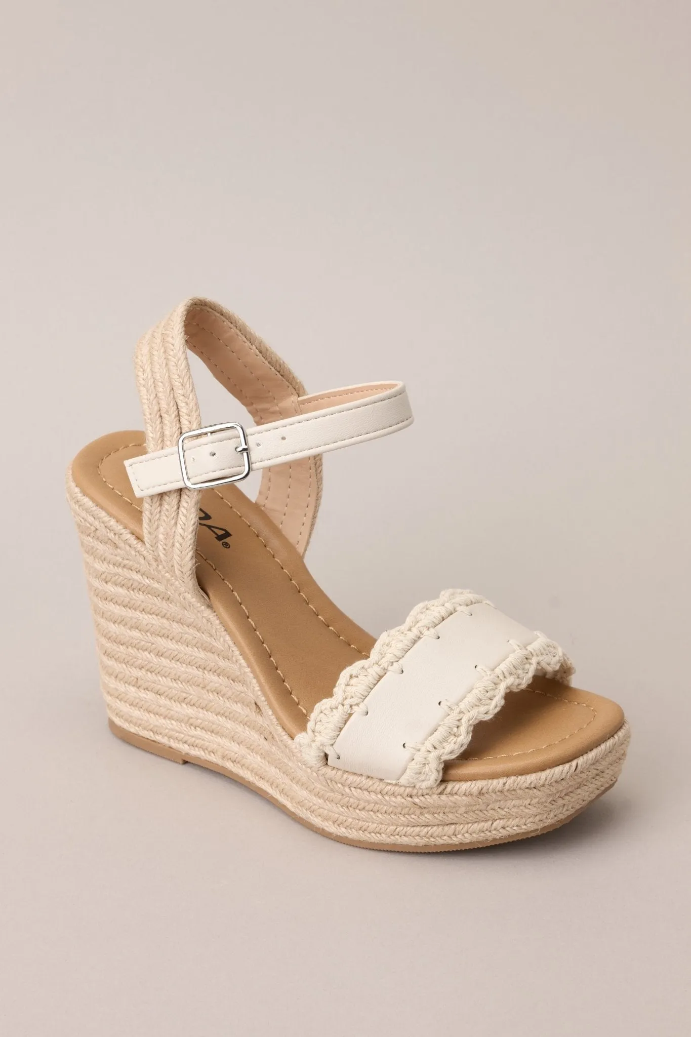 Escape to Sea Ivory Scalloped Espadrille Wedge Sandals