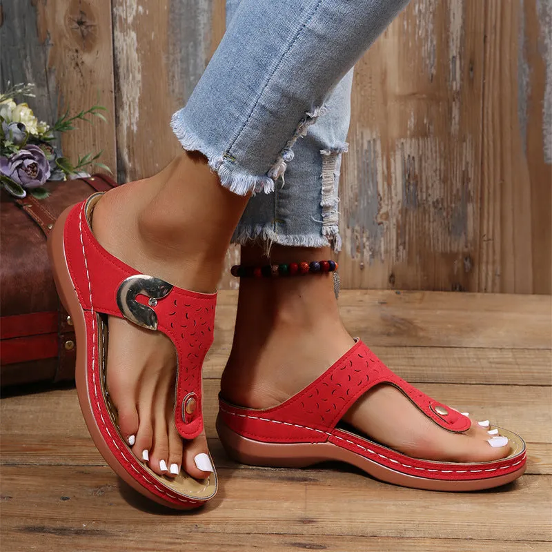 European And American Fashion Wedge Heels Retro Flip Flops Beach Slippers