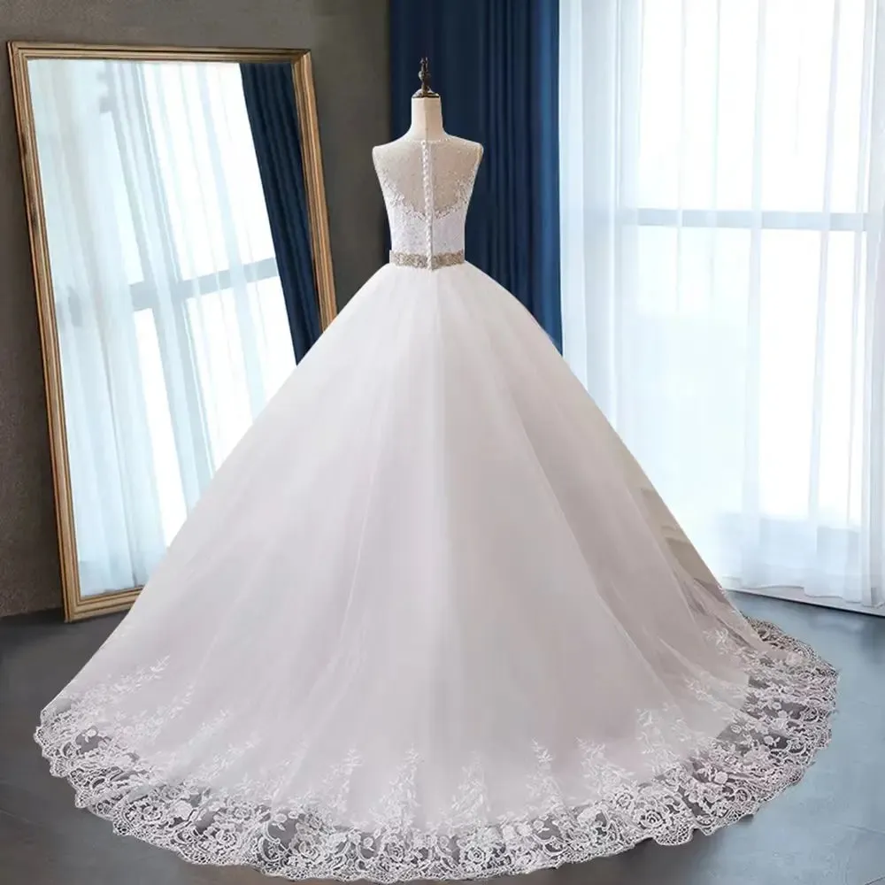 Fansmile Vestidos de Novia Vintage Lace Ball Gown Wedding Dress 2023 Plus Size Princess Bride Dress FSM-019T