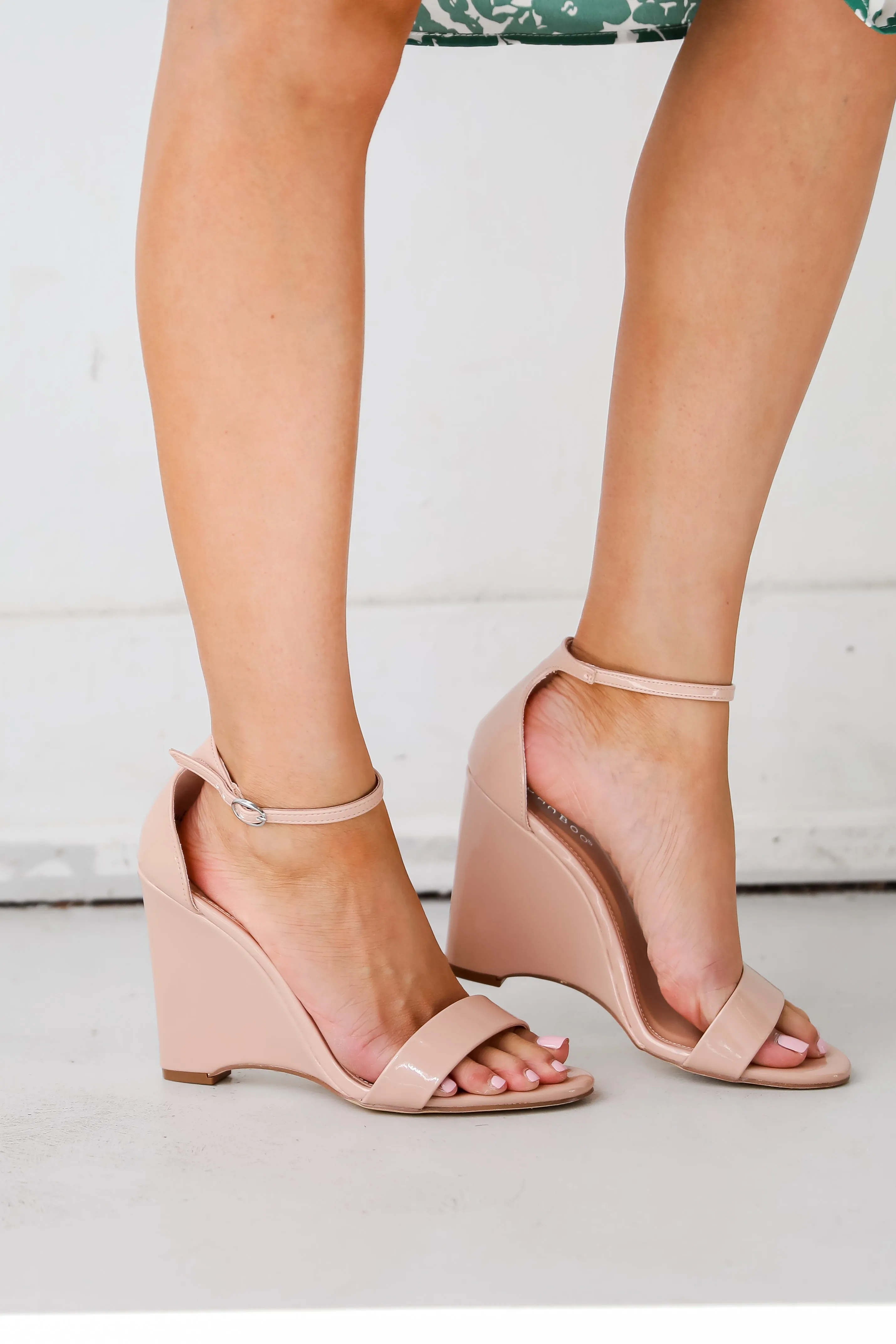 FINAL SALE - Part Of The Plan Nude Ankle Strap Wedges