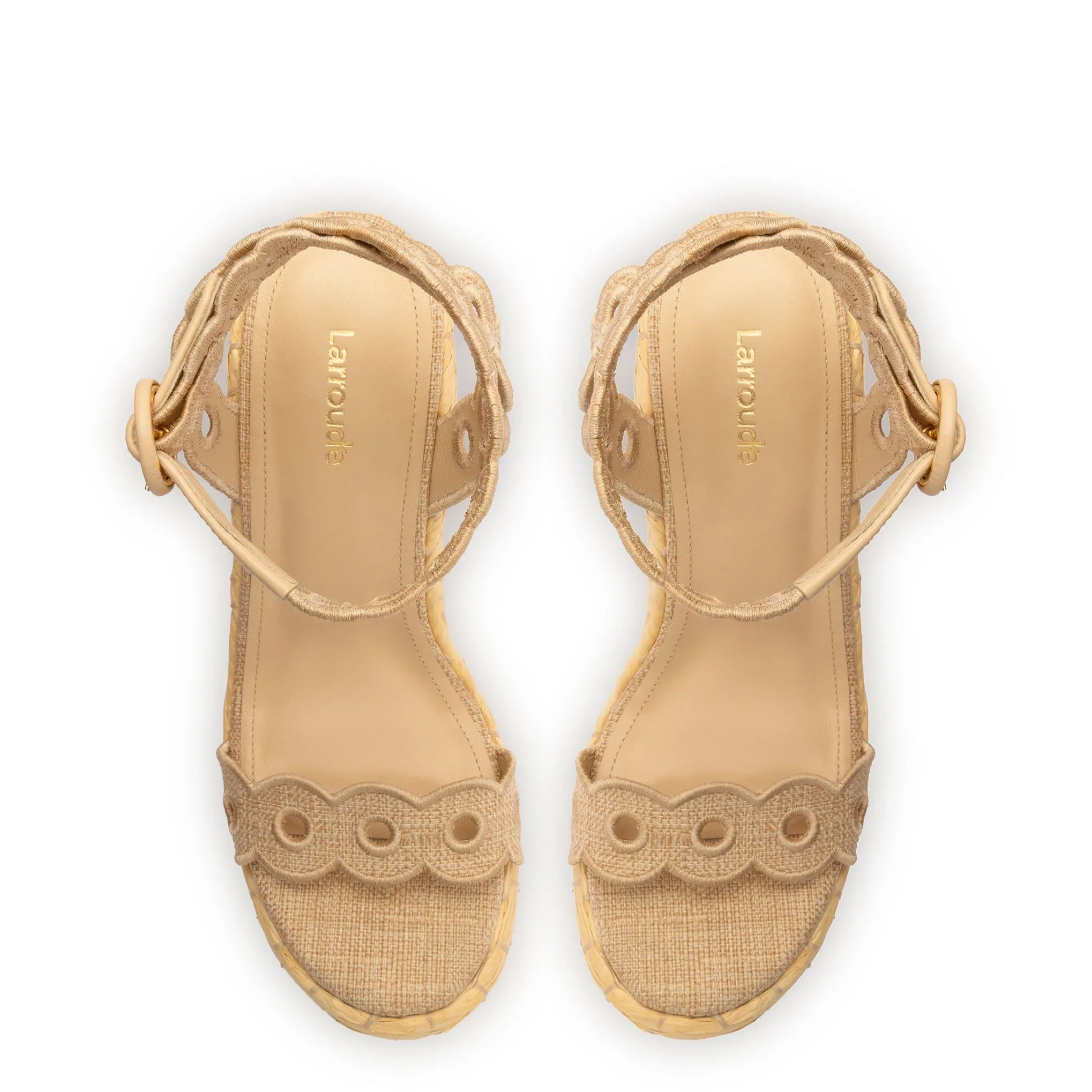 Florence Broderie Wedge In Beige Raffia