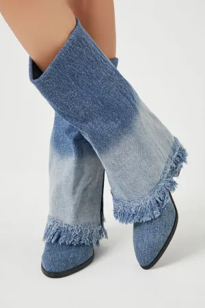 Frayed Denim Overlay Boots