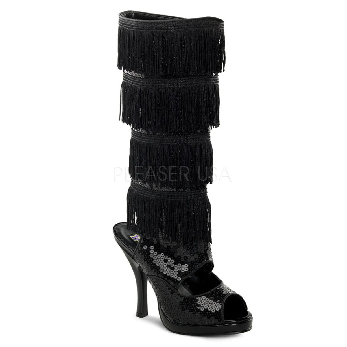 FUNTASMA FLAPPER-168 Black Sequins Knee High Boots