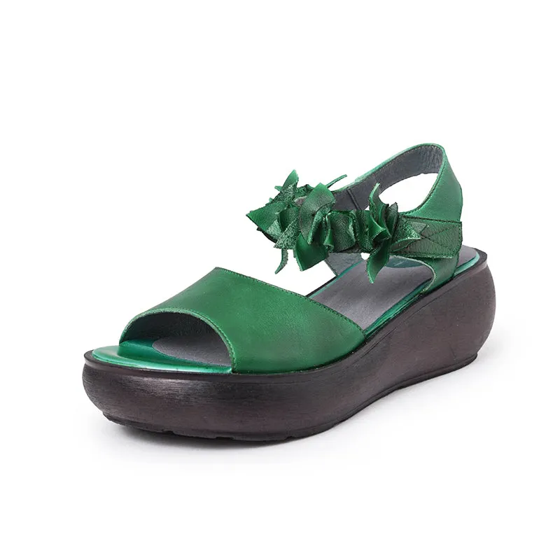 Genuine Leather Fish Toe Green Sandals