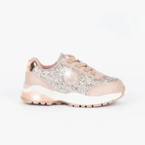 Girl's Pink Glitter Sneakers with Lights