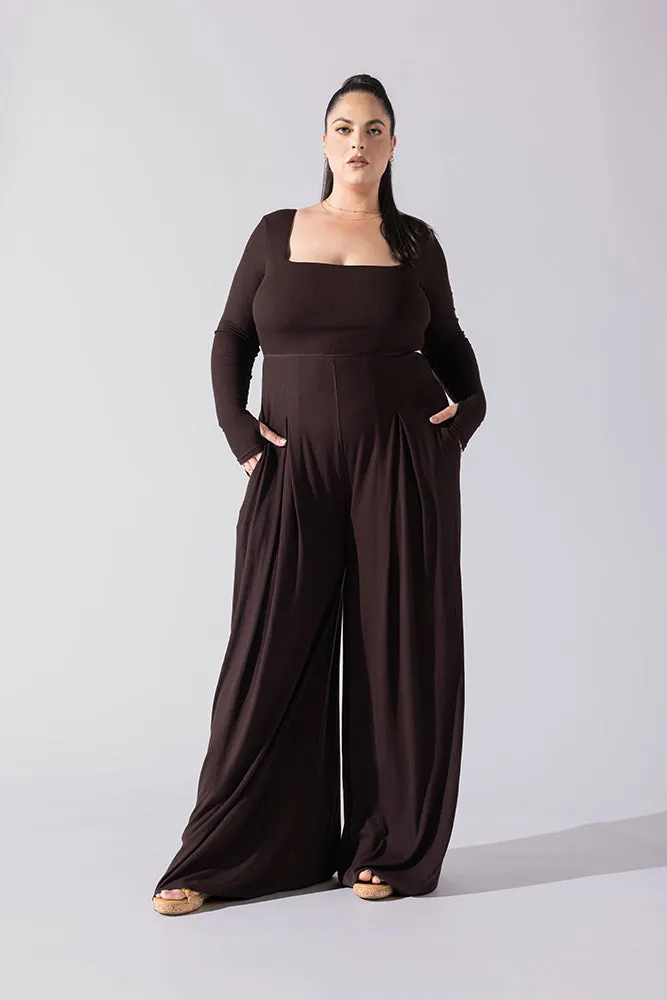 Go With The Flow Long Sleeve Jumpsuit - Cocoa