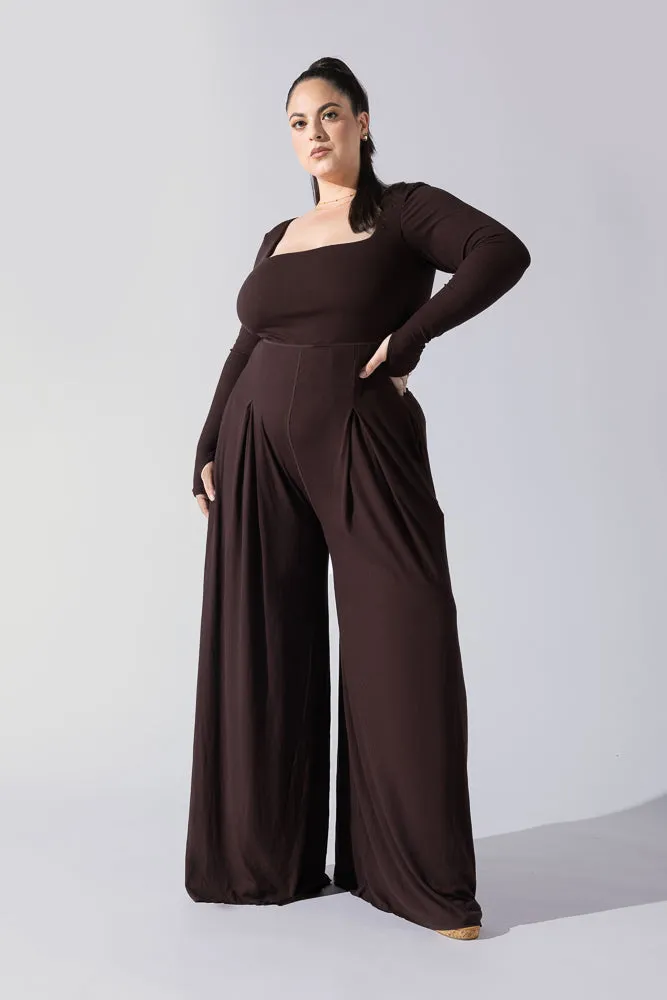 Go With The Flow Long Sleeve Jumpsuit - Cocoa