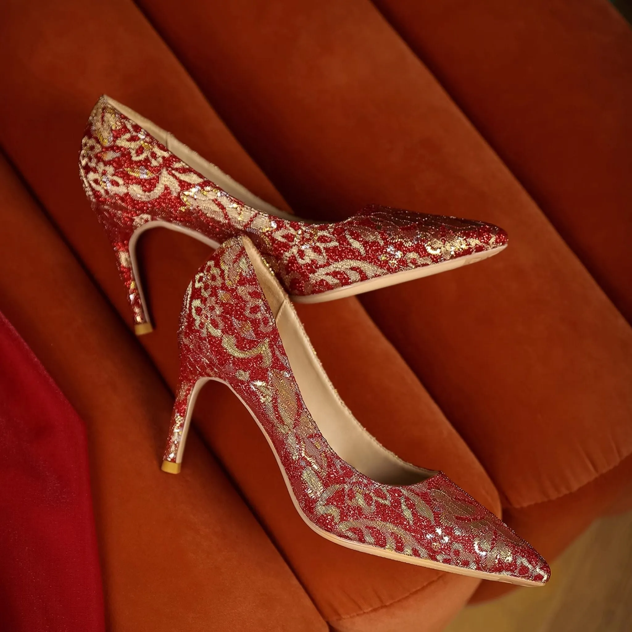 Golden Peony Embroidery Red Xiuhe Wedding Heels