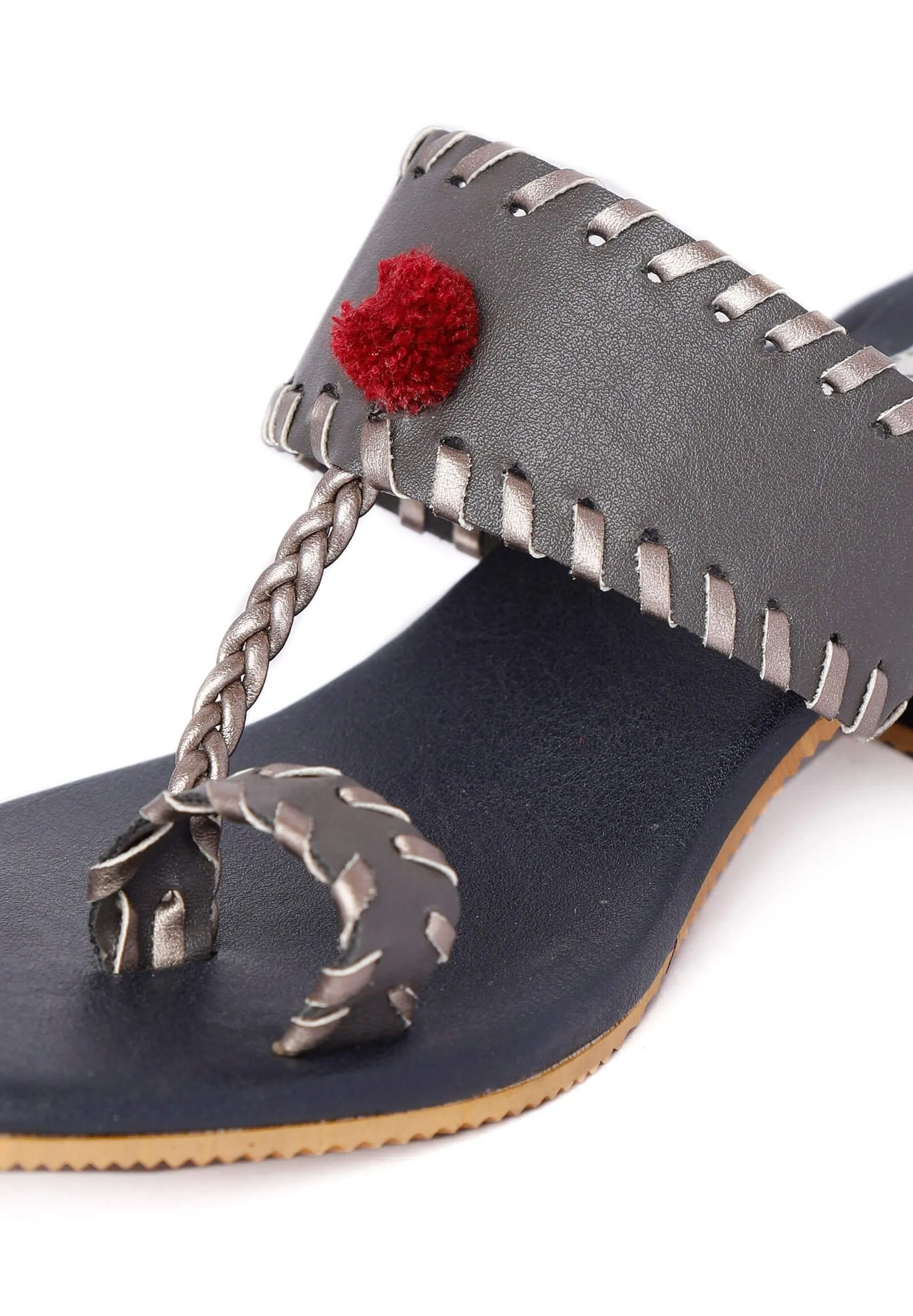 Grey Cruelty Free Heels with Pom Poms