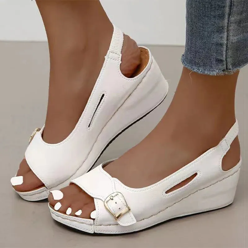 Hnzxzm Sandals Women Slip On Wedge Heels Sandals For Summer Shoes Women White Wedges Sandals With Platform Shoes Heeled Sandalias Mujer