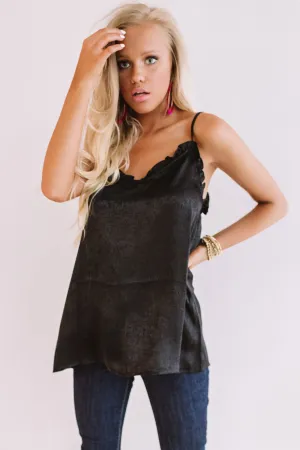 Inner Glow Satin Shift Tank in Black