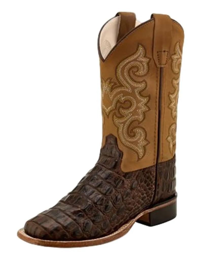 Jama Boys Brown Horn Back Gator/Tan Canyon Cowboy Boots Style BSY1830