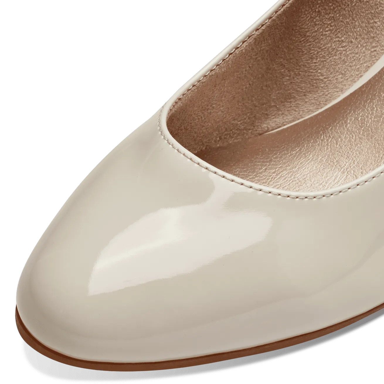 Jana Wide Fitting Court Shoe with Block Heel in Cream