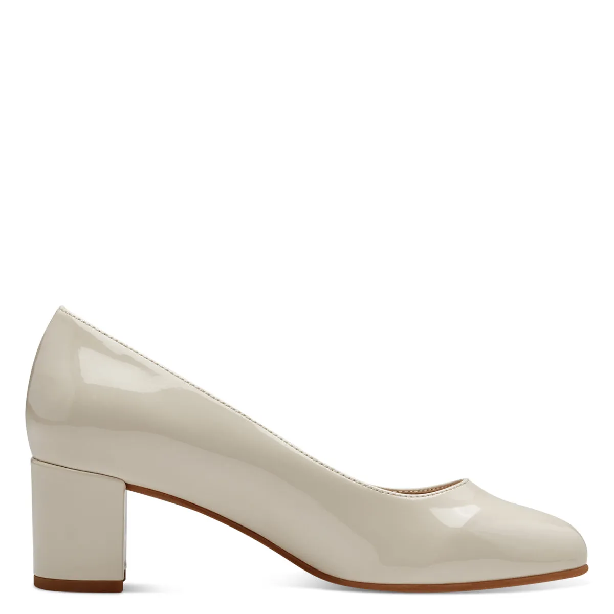 Jana Wide Fitting Court Shoe with Block Heel in Cream