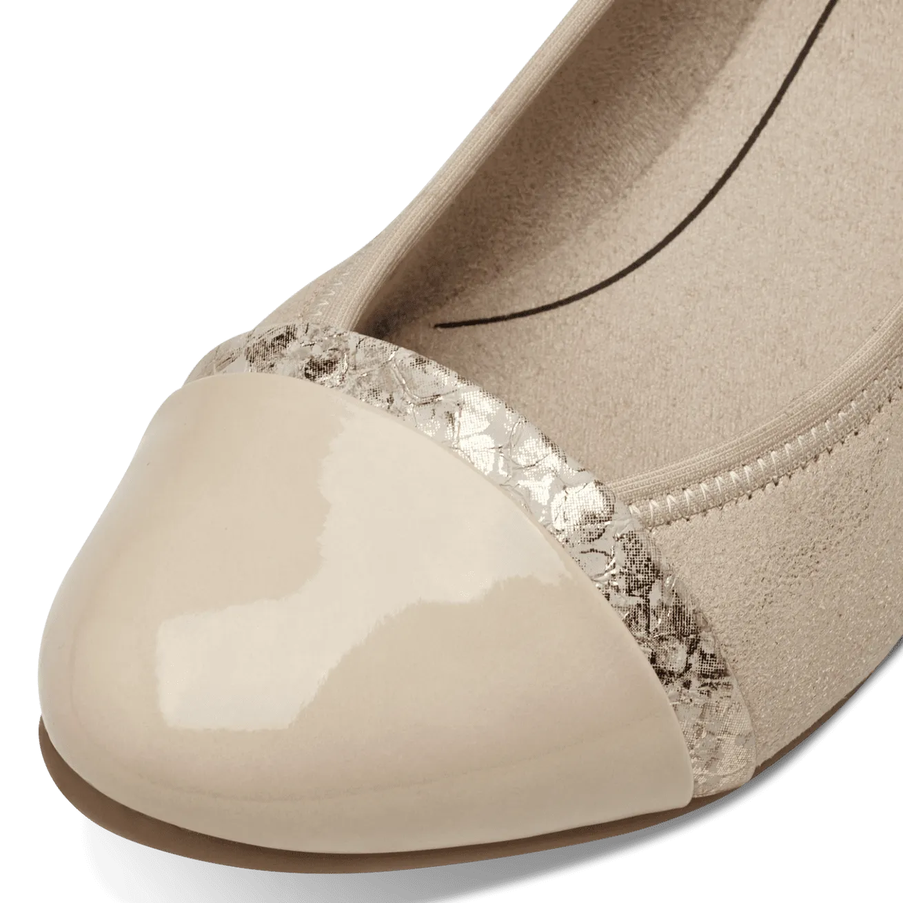 Jana Wide Fitting Light Gold Court Shoe with Cream Patent Detail