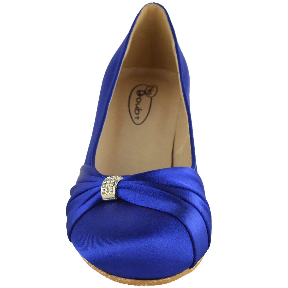 KAIRI LOW HEEL COURT SHOES WITH CLOSE TOE IN NAVY BLUE SILK