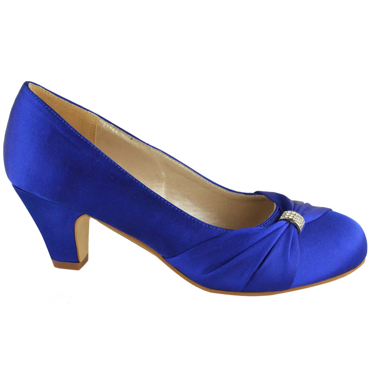 KAIRI LOW HEEL COURT SHOES WITH CLOSE TOE IN NAVY BLUE SILK