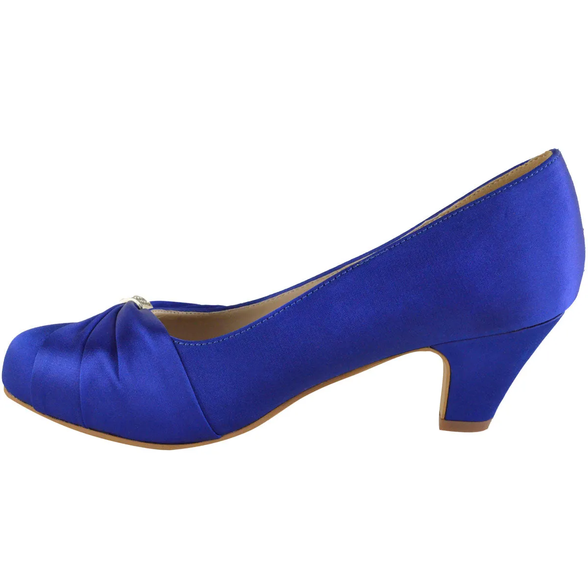 KAIRI LOW HEEL COURT SHOES WITH CLOSE TOE IN NAVY BLUE SILK