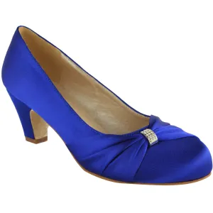 KAIRI LOW HEEL COURT SHOES WITH CLOSE TOE IN NAVY BLUE SILK