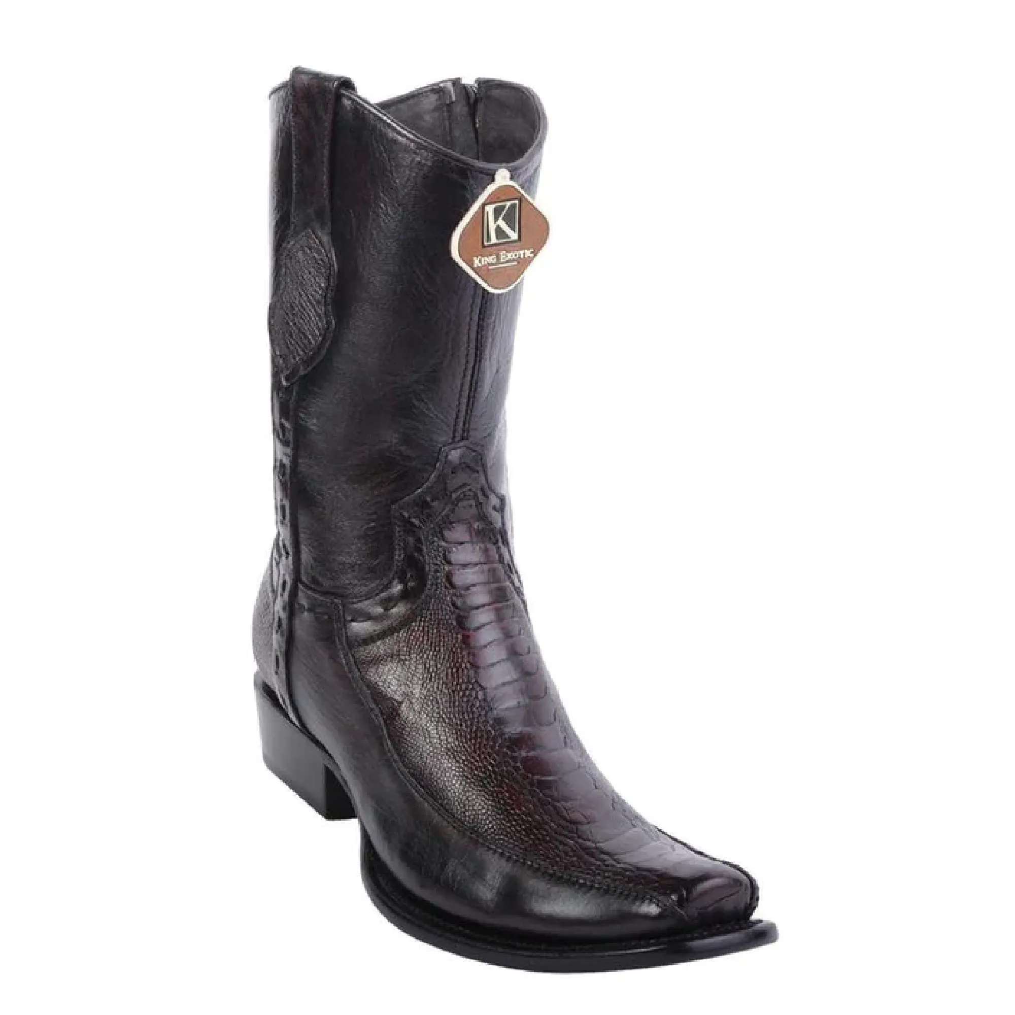 King Exotic Boots #479BF0518 Men's Dubai Boot | Men's Ostrich Leg Y Deer Boots Color Black Cherry