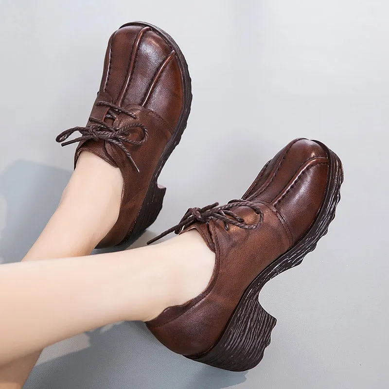 Lace Up Waterproof Thick Bottom Women's Retro Shoes