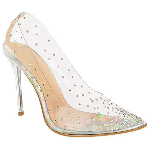 Ladies  Perspex Clear Pointed High Heels Court Shoes.