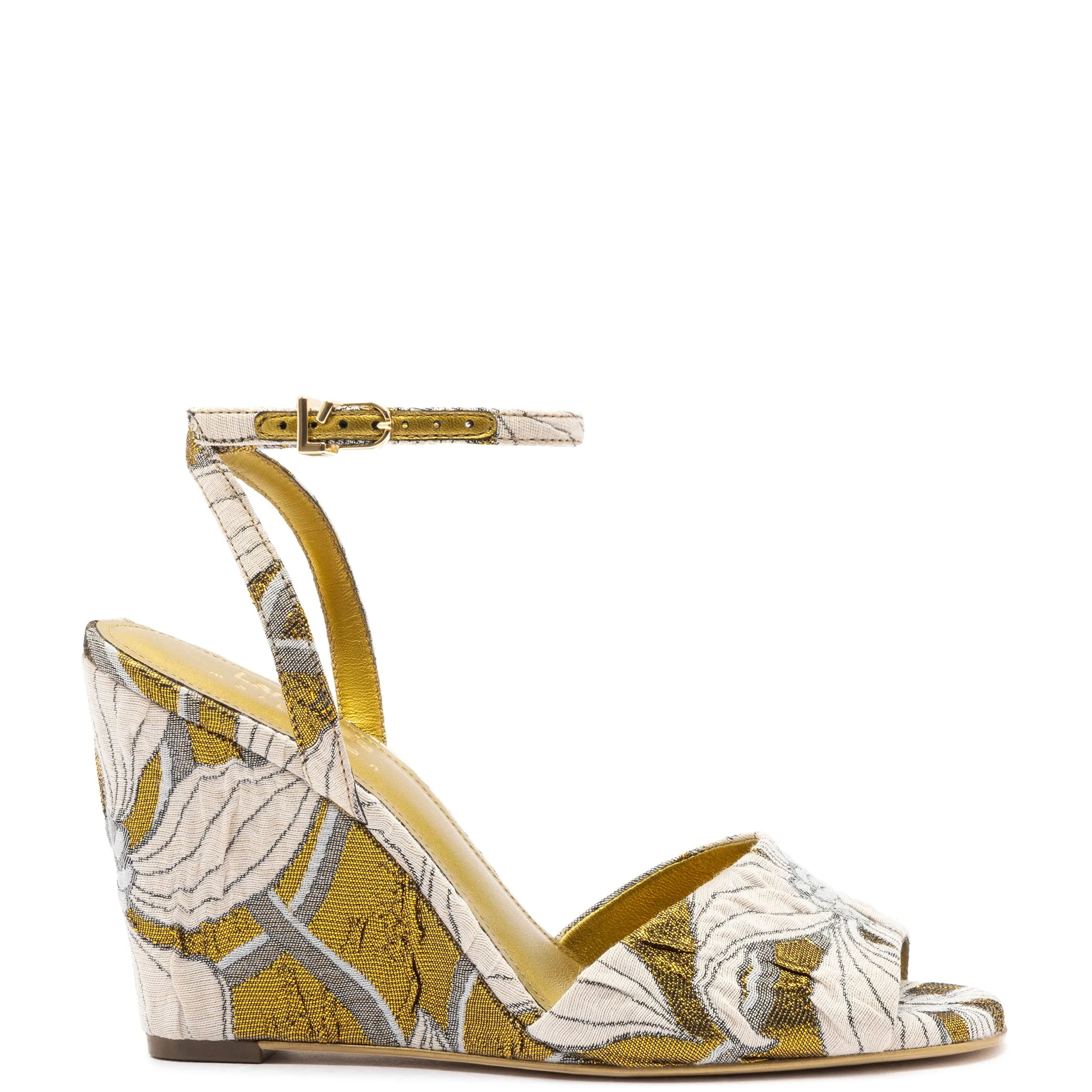 Larroudé x Markarian Wedge In Gold Floral Dutel