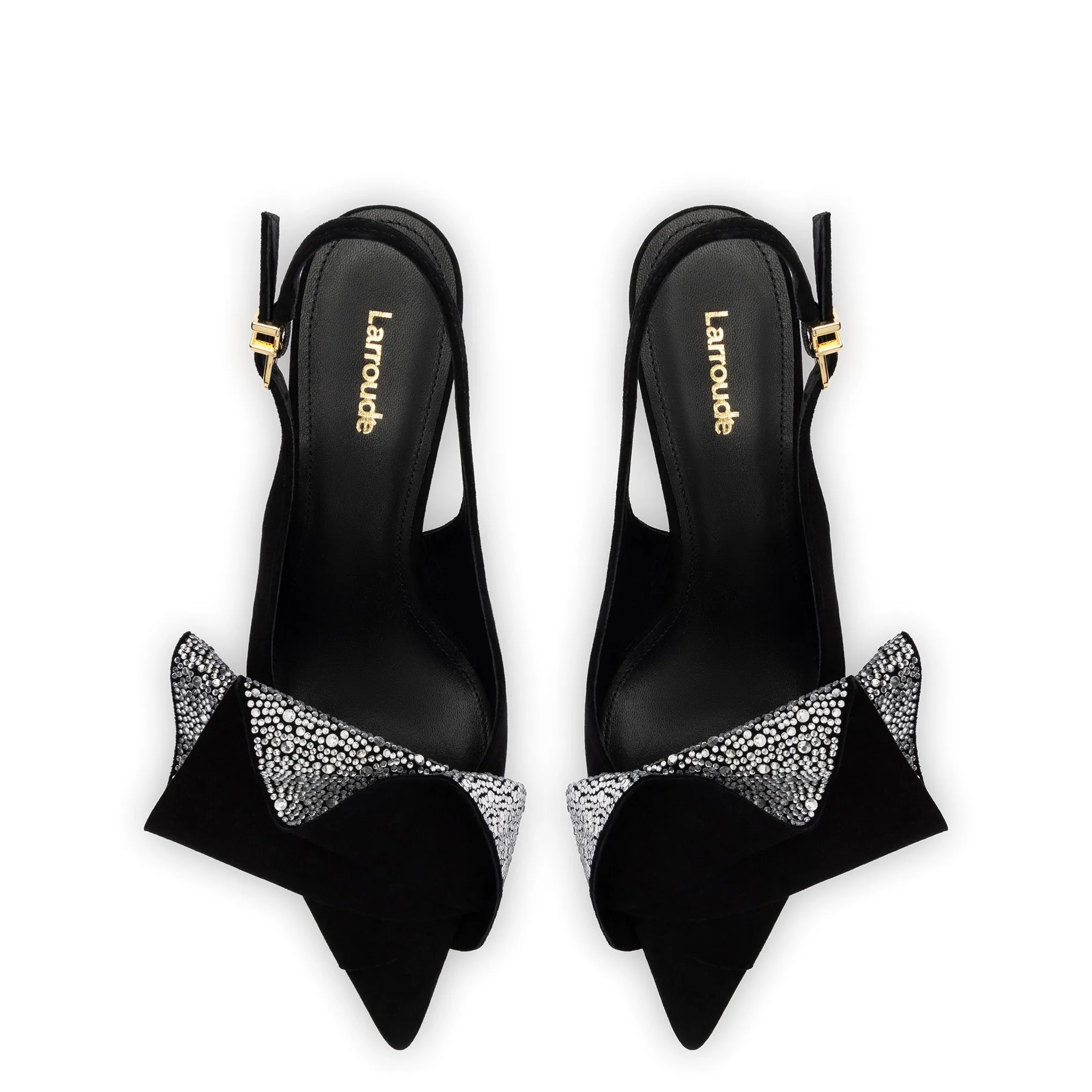 Loulou Ruffle Pump In Black Suede and Crystals