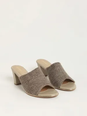 LUNA BLU Taupe Peep Toe Block Heel Sandals